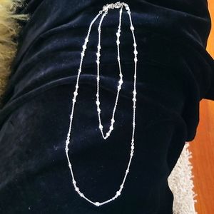 Henri Bendel 48" silver and Swarovski crystal necklace